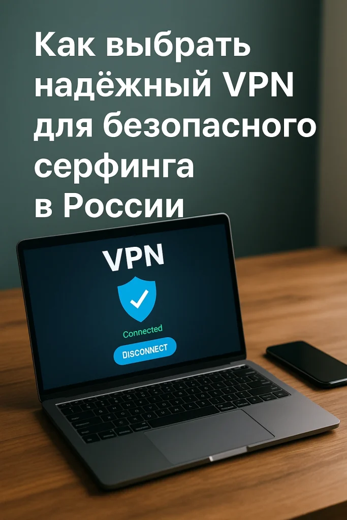 Ноутбук с активным VPN-соединением на экране и смартфон на столе — выбор безопасного VPN для пользователей в России.
